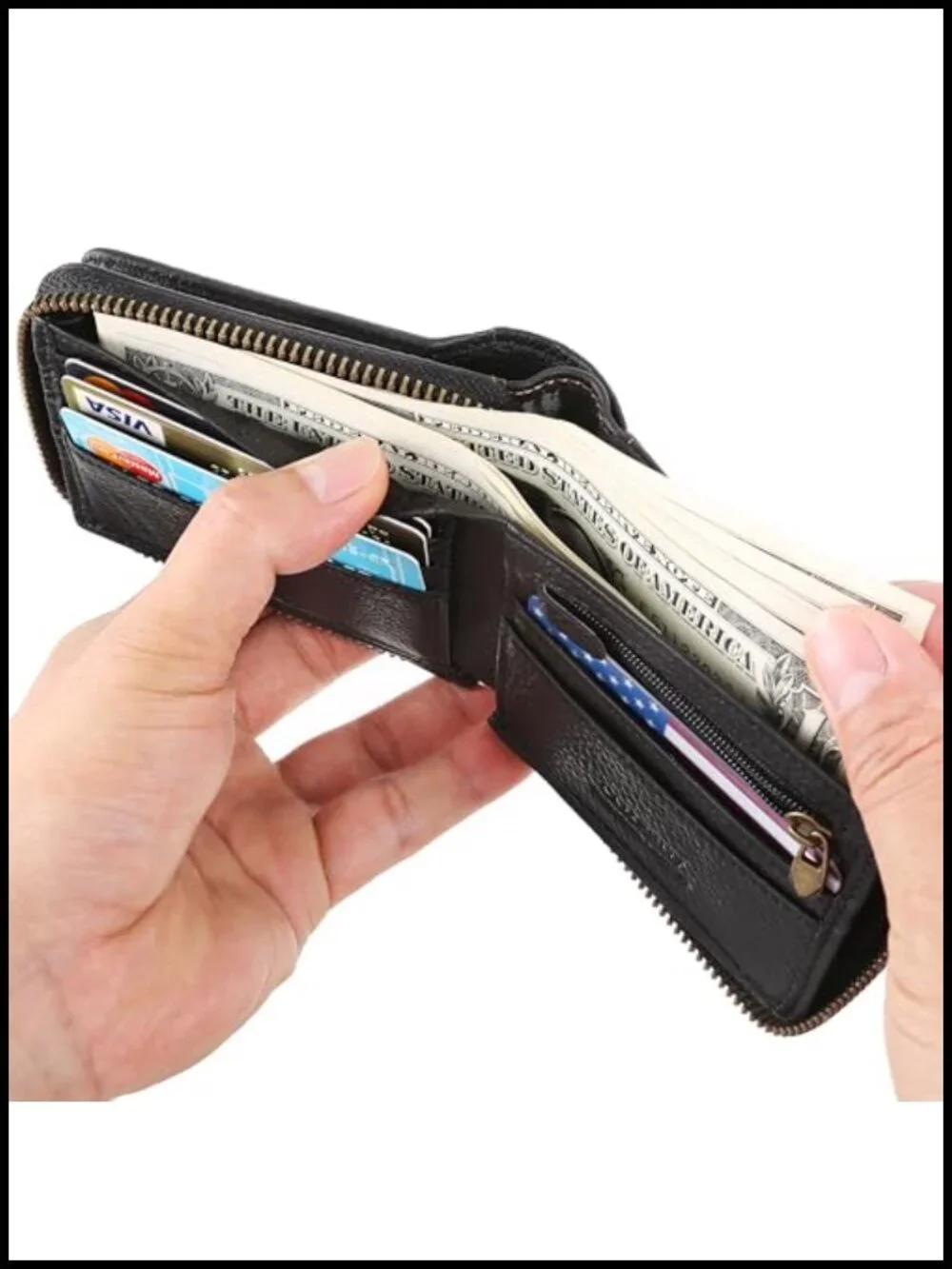 Men's RFID Blocking Leather Chain Wallet with Zipper Coin Pocket Bifold